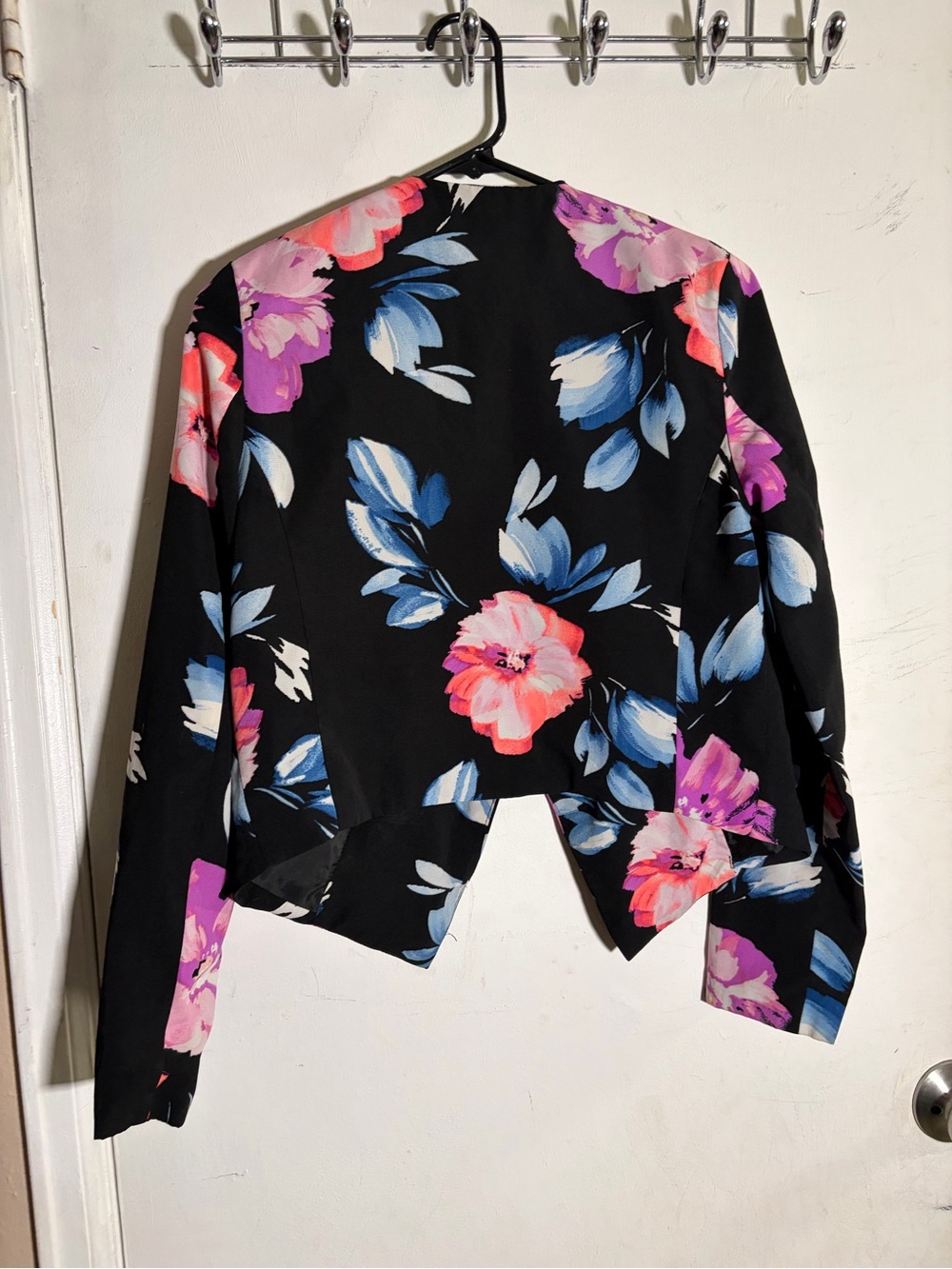 Love Tree Black Floral Cropped Blazer with Pink, Purple & Blue Blooms
